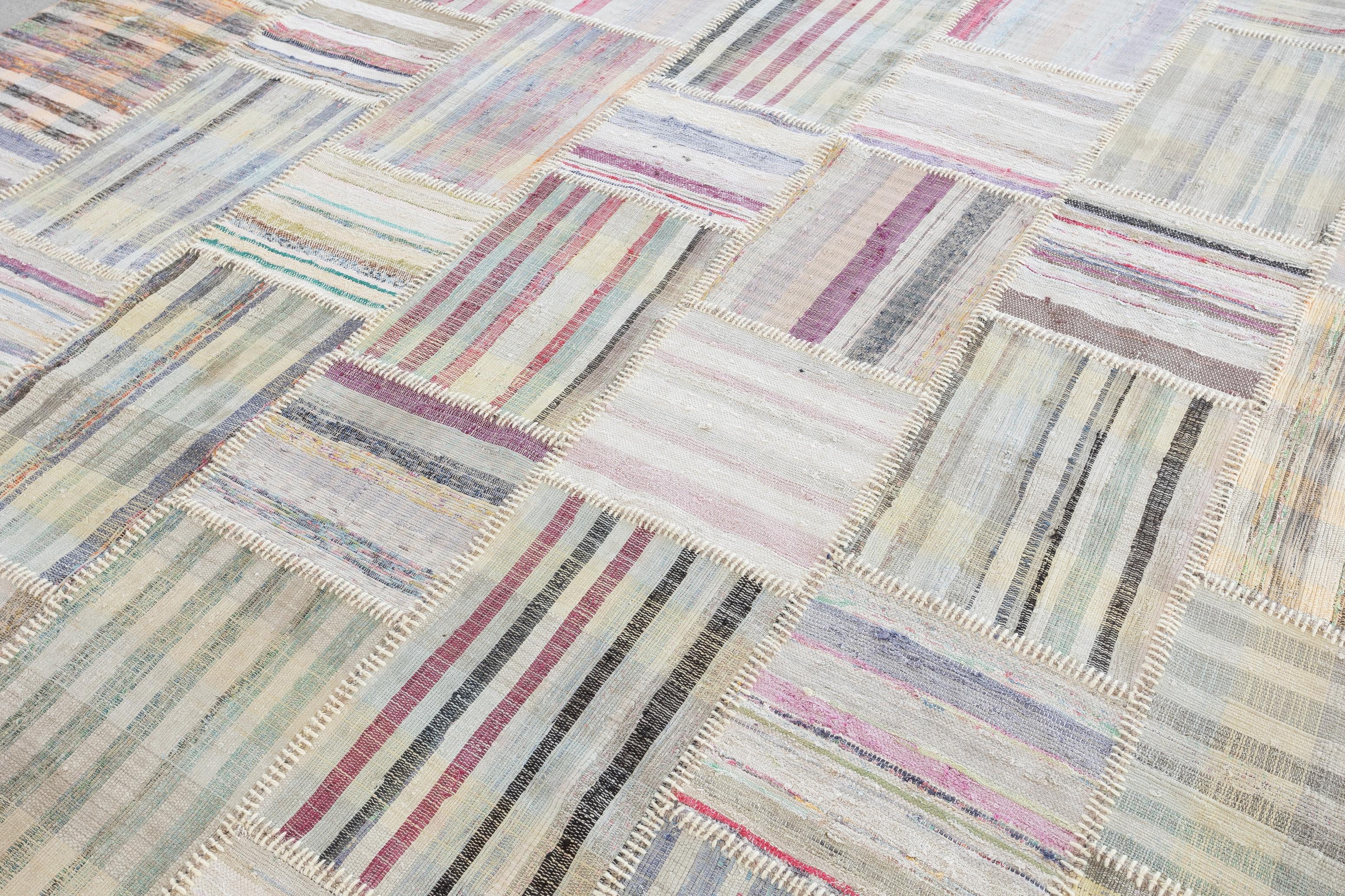 9.7x13.5 Ft Multicolor Gestreifter Kelim. Einstellbarer Baumwollteppich. Teppich in Übergröße im Angebot 5