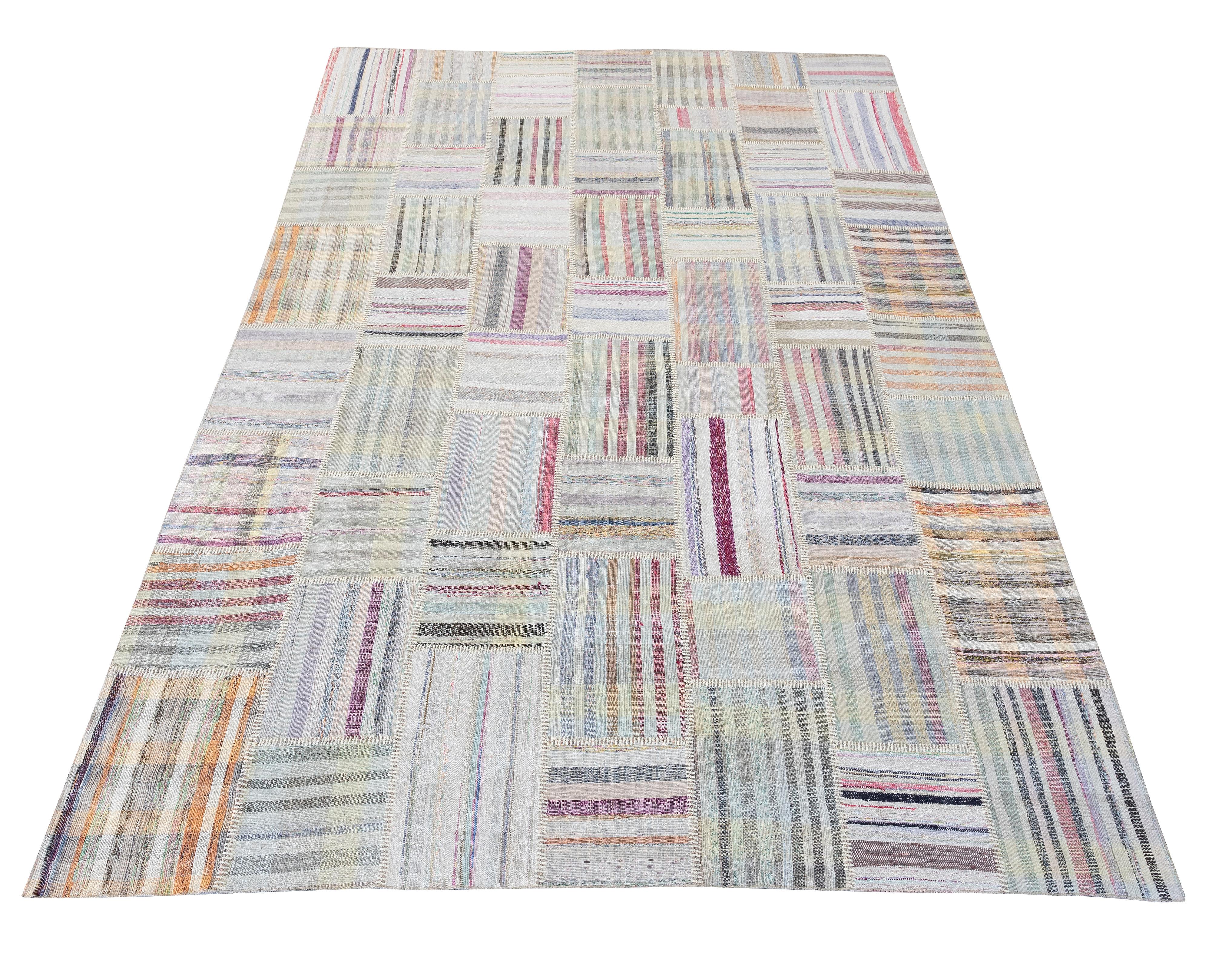 9.7x13.5 Ft Multicolor Gestreifter Kelim. Einstellbarer Baumwollteppich. Teppich in Übergröße (Türkisch) im Angebot