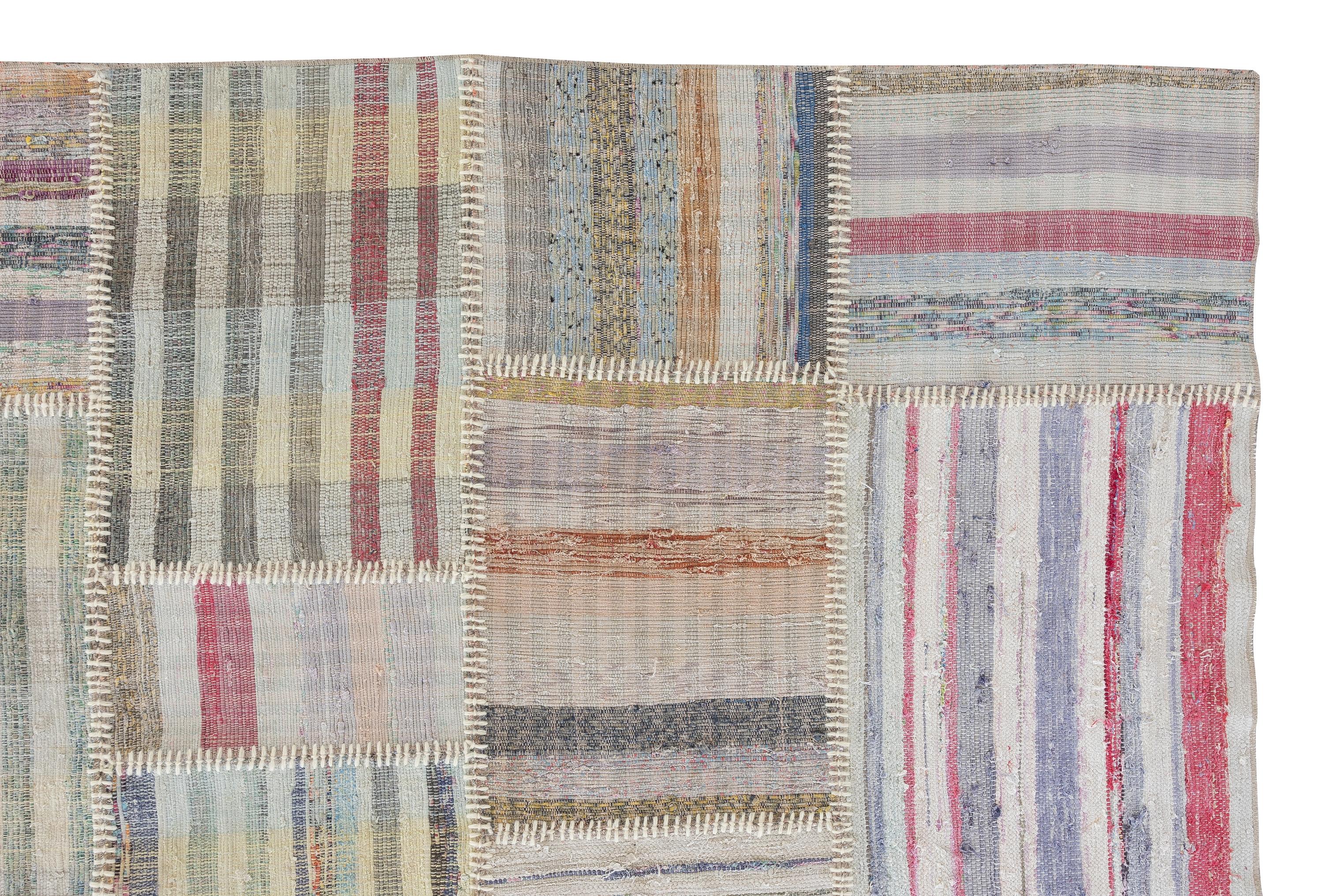 9.7x13.5 Ft Multicolor Gestreifter Kelim. Einstellbarer Baumwollteppich. Teppich in Übergröße (Handgewebt) im Angebot