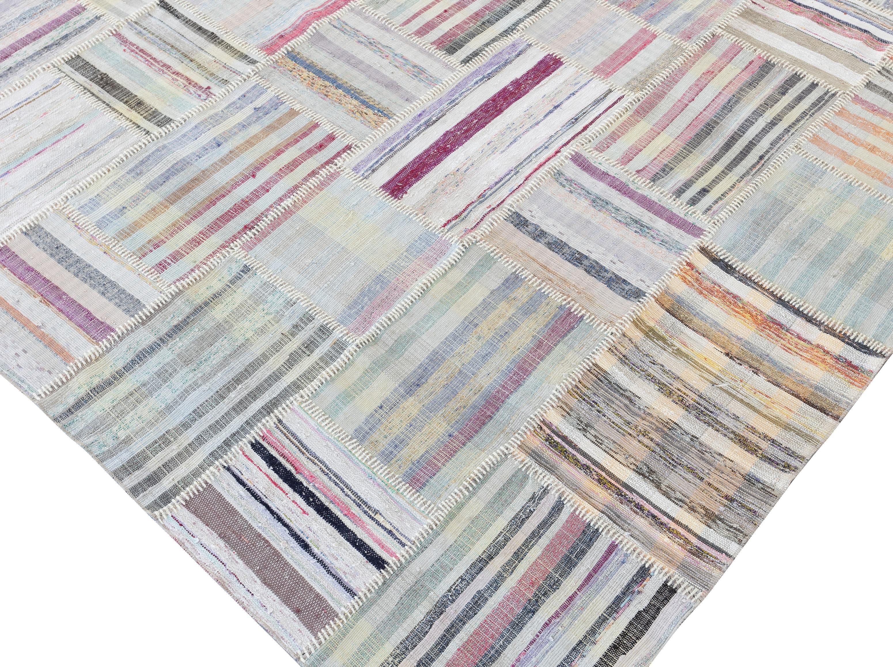 9.7x13.5 Ft Multicolor Gestreifter Kelim. Einstellbarer Baumwollteppich. Teppich in Übergröße im Zustand „Hervorragend“ im Angebot in Spring Valley, NY