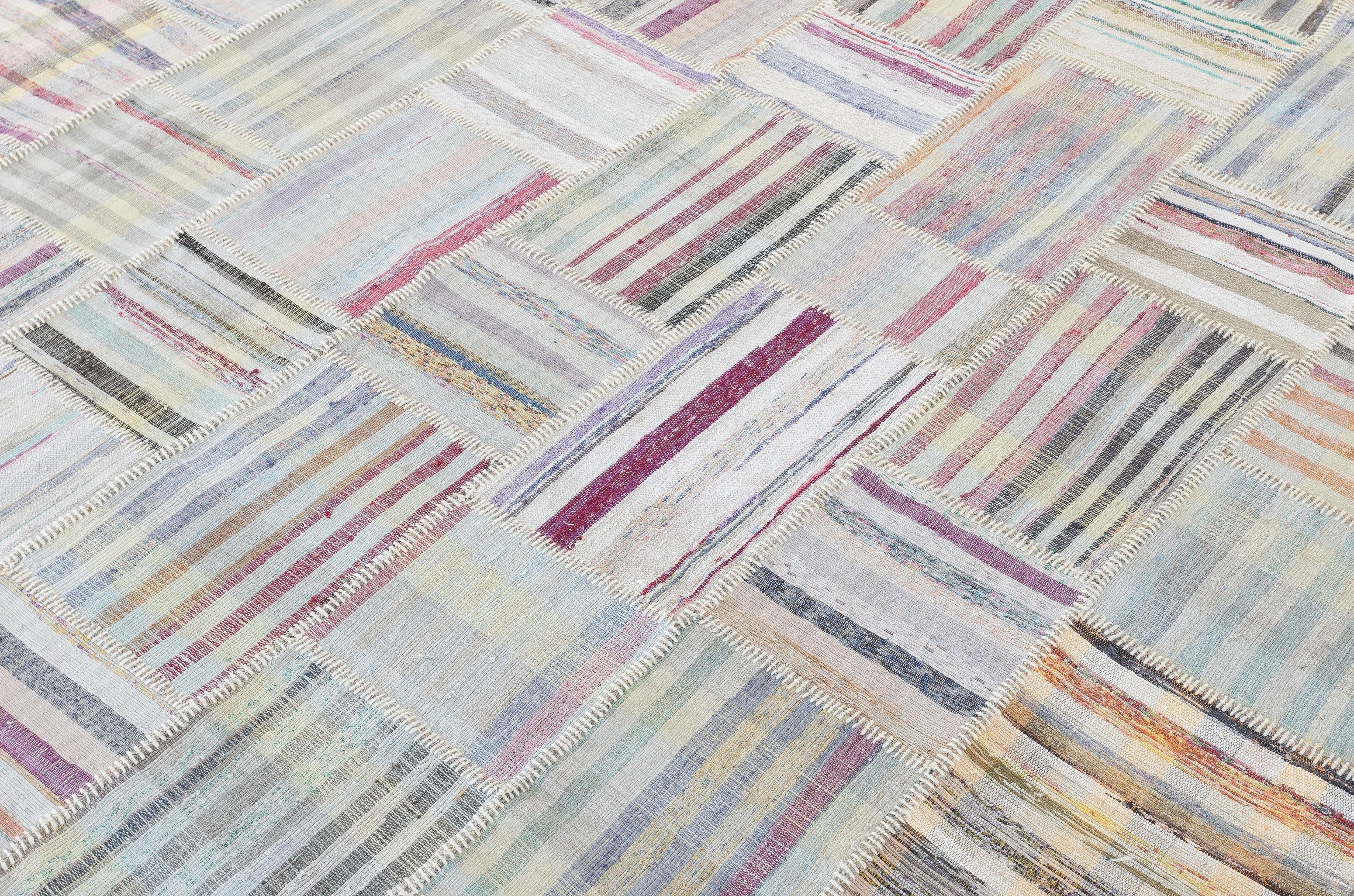 9.7x13.5 Ft Multicolor Gestreifter Kelim. Einstellbarer Baumwollteppich. Teppich in Übergröße (Ende des 20. Jahrhunderts) im Angebot