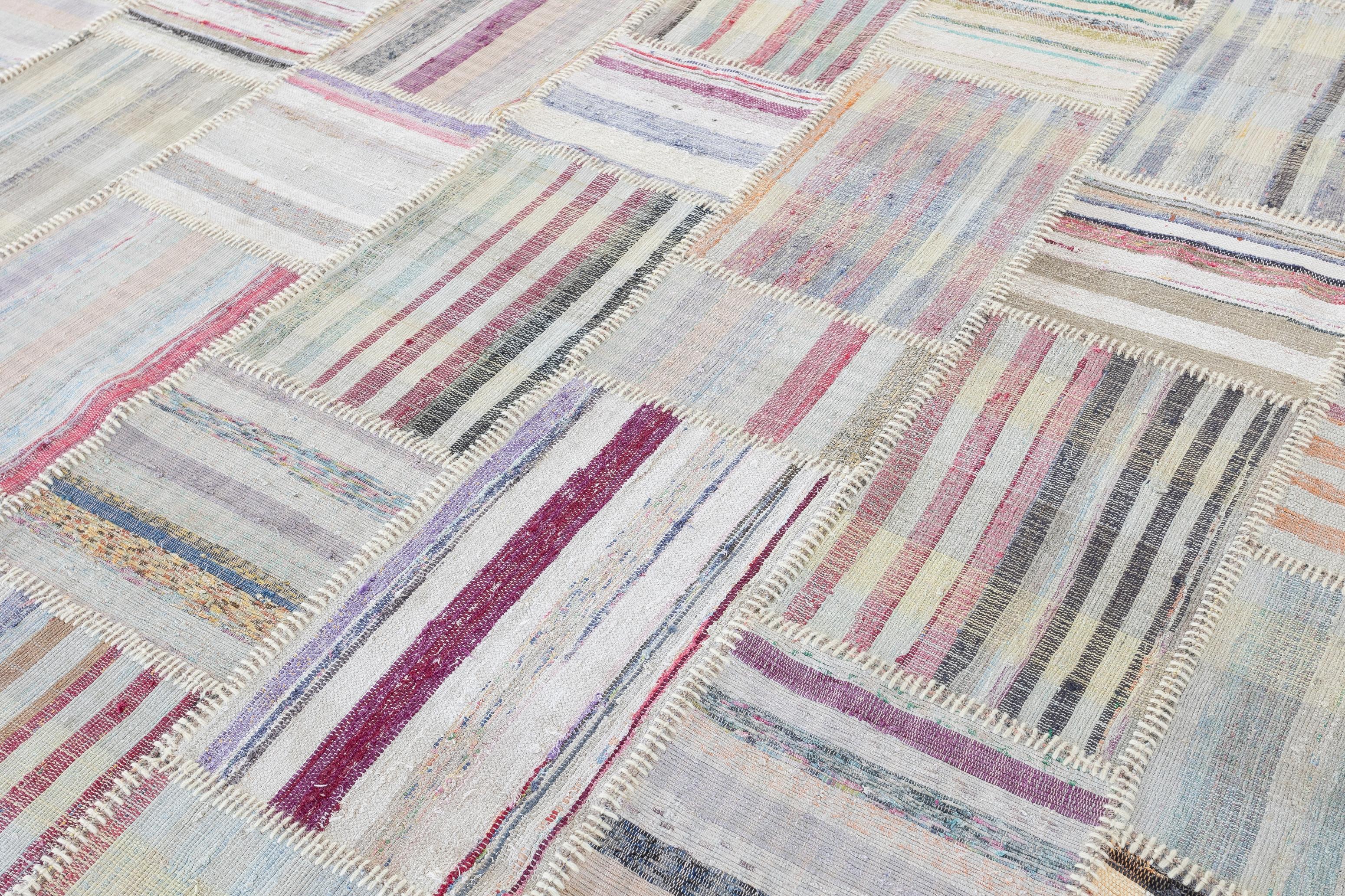 9.7x13.5 Ft Multicolor Gestreifter Kelim. Einstellbarer Baumwollteppich. Teppich in Übergröße im Angebot 1