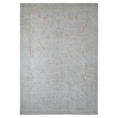 9'7"x13'6" White Afghan Angora Oushak Vines Design Hand Knotted Pure Wool Rug