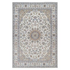 9'7"x14' Ivory Hand Knotted Nain with Medallion Design Wool & Silk 250 KPSI Rug