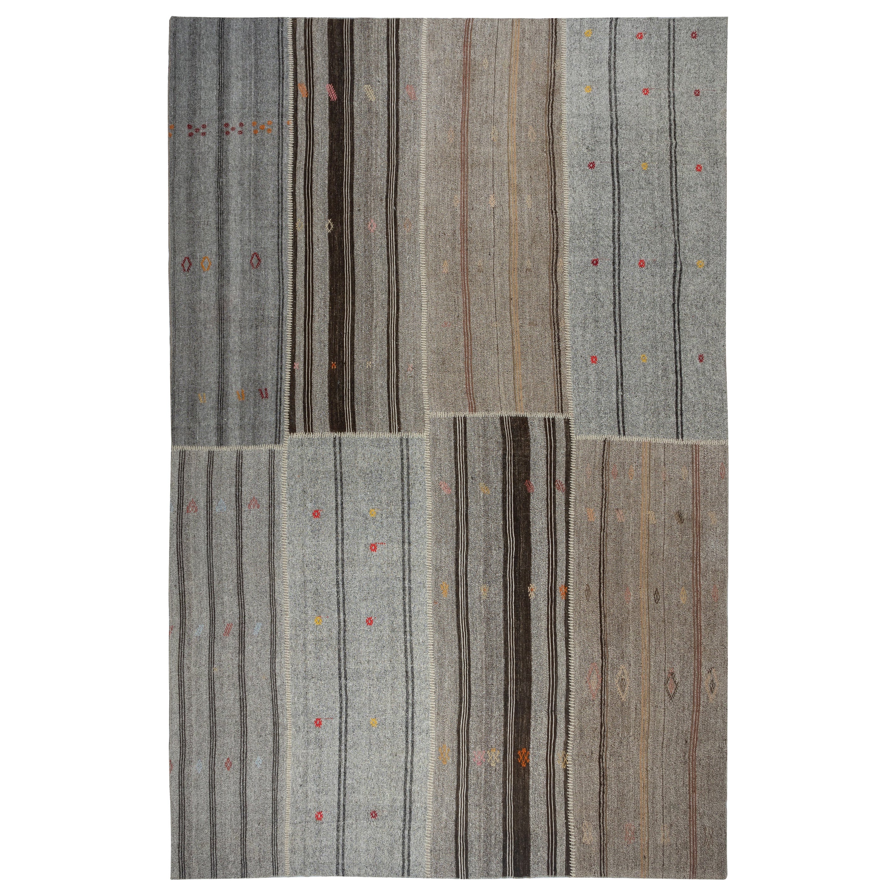 9.7x14.2 ft Vintage Gray Kilim, Adjustable Hand-Woven Carpet, Large Rug