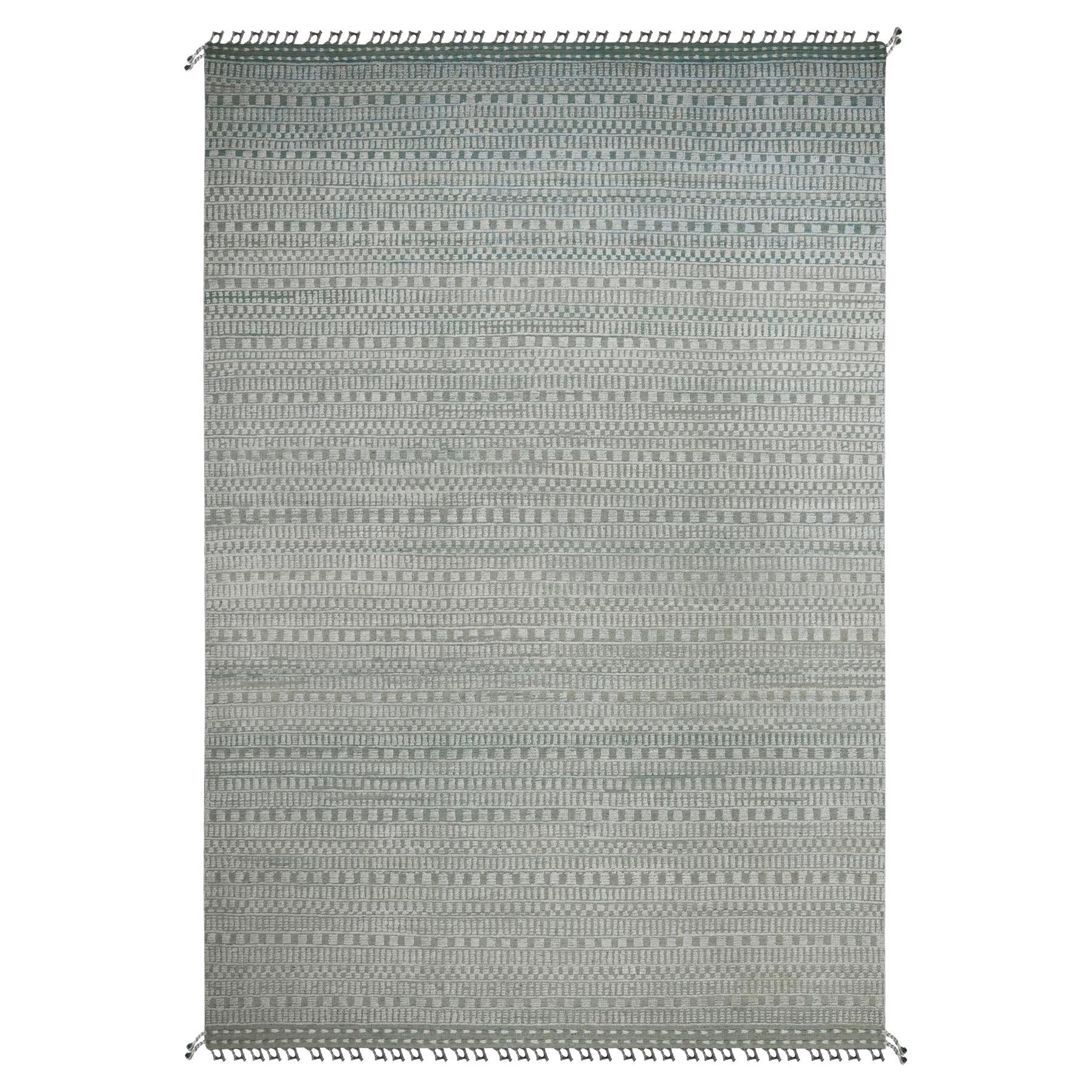 9'7 "x14'3" Verde chiaro Geometrico Marocchino Intrecciato in Lana Annodata a Mano Tappeto Orientale