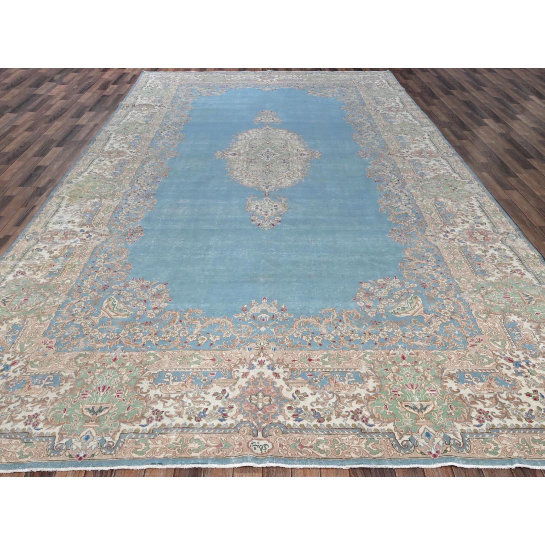 Milchblau, Vintage Persisch Kerman, Guter Zustand, Sauber und weich, Gleichmäßige Abnutzung, Lang und schmal, 100% Wolle, Handgeknüpft, XL, Übergröße, Orientteppich
Primäre MATERIALIEN: Wolle
Latex: Kein Flor 
Höhe: 0,25 Zoll
Stil: