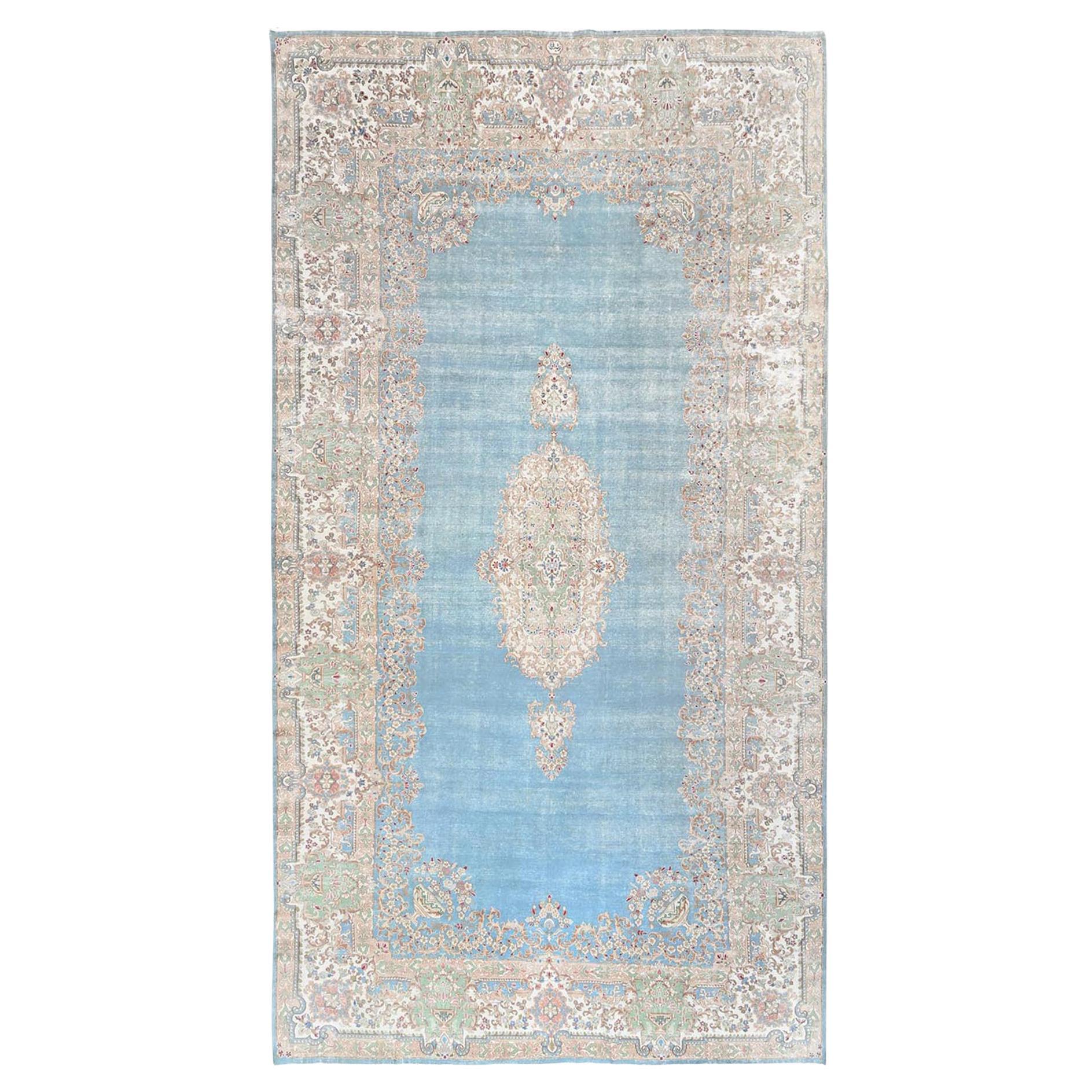 9
7 "x18
3" Blu Latteo Vintage Persiano Kerman annodato a mano in morbida lana Clean XL Rugs