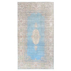 9
7"x18
3" Milky Blue Vintage Persian Kerman Hand Knotted Soft Wool Clean XL Rug