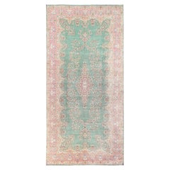 9
7"x20
Green Vintage Persian Kerman Clean and Soft Hand Knotted Wool XL Rug