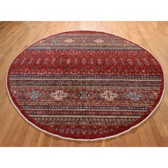 9'7"x9'7" Red Afghan Super Kazak with Khorjin Design Hand Knotted Wool Round Rug