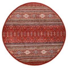 9'7"x9'7" Red Afghan Super Kazak with Khorjin Design Hand Knotted Wool Round Rug
