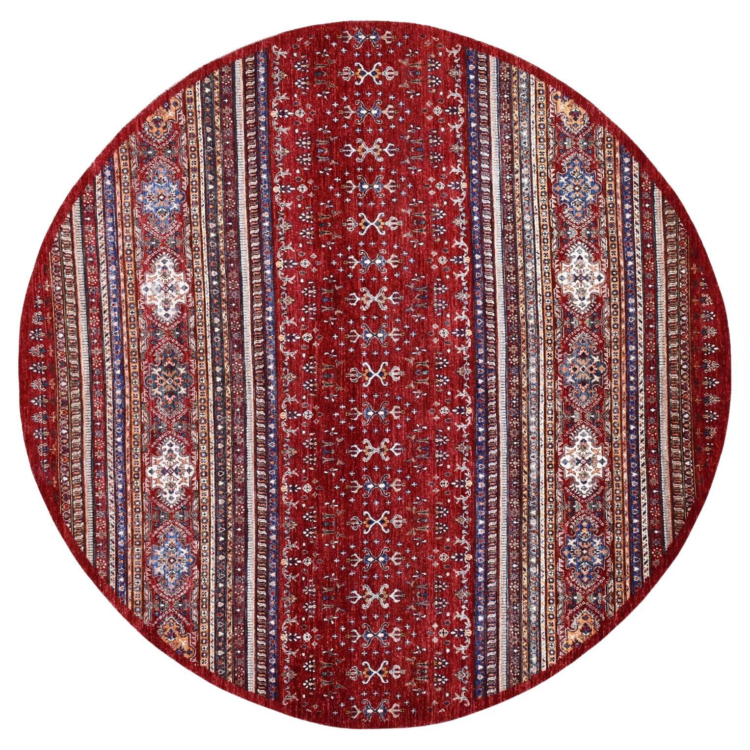 9'7 "x9'7" Rosso Rotondo Super Kazak Khorjin Design Tappeto in Lana Naturale Annodato a Mano in vendita