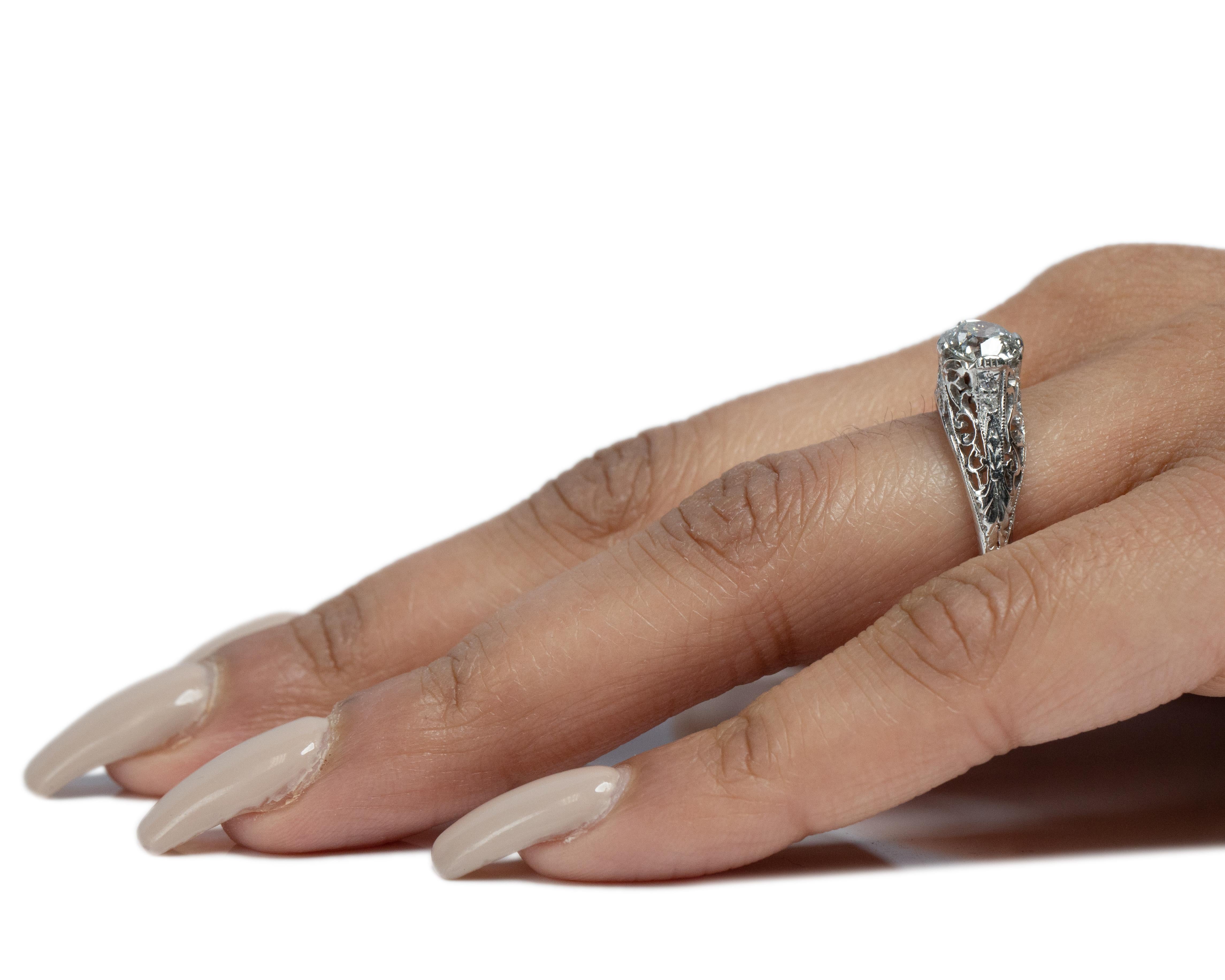 .98 Carat Art Deco Diamond Platinum Engagement Ring For Sale 2