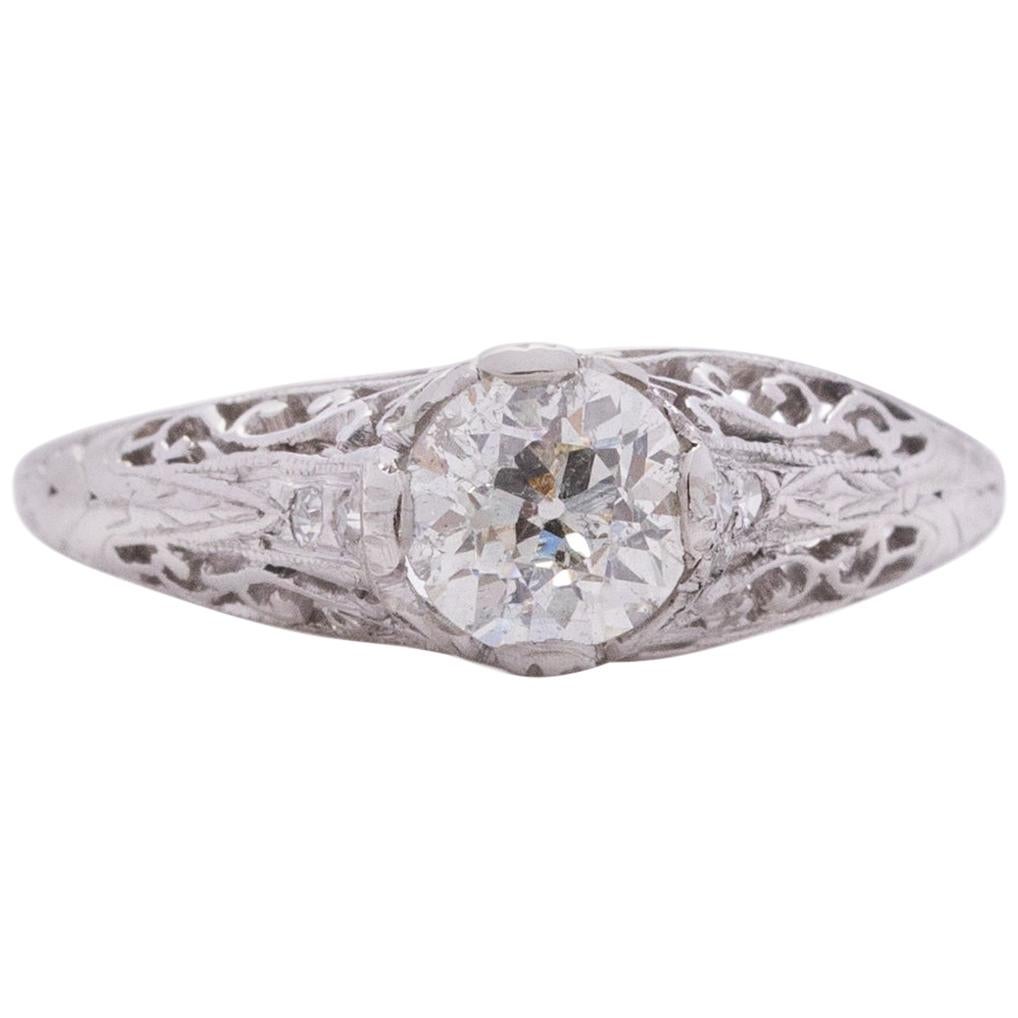 .98 Carat Art Deco Diamond Platinum Engagement Ring For Sale