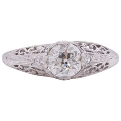 Antique .98 Carat Art Deco Diamond Platinum Engagement Ring
