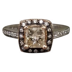 14k White and Rose gold .98 Carat "Brown" Princess Diamond in Halo