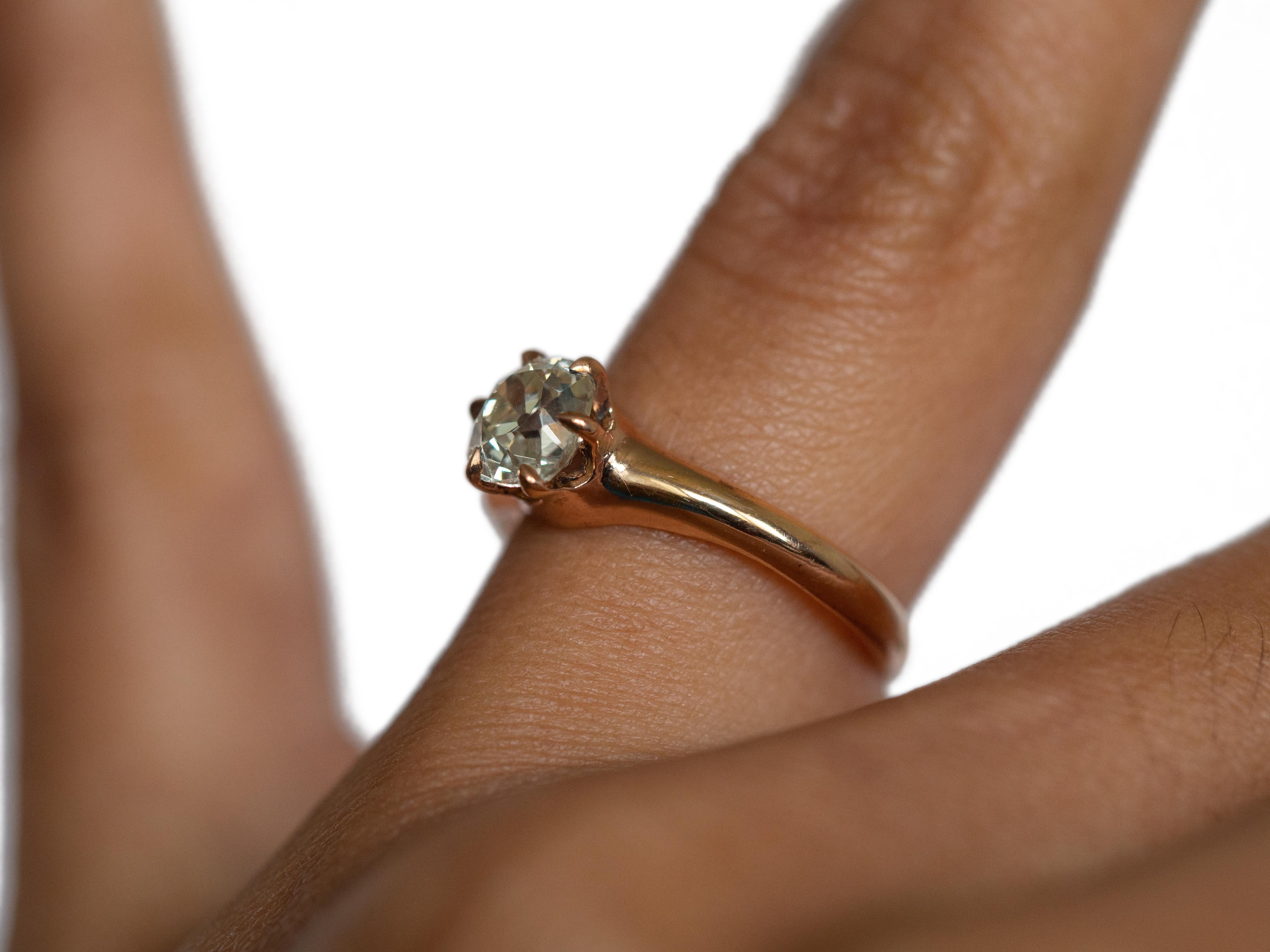 Victorian .98 Carat Diamond 14 Karat Yellow Gold Engagement Ring For Sale