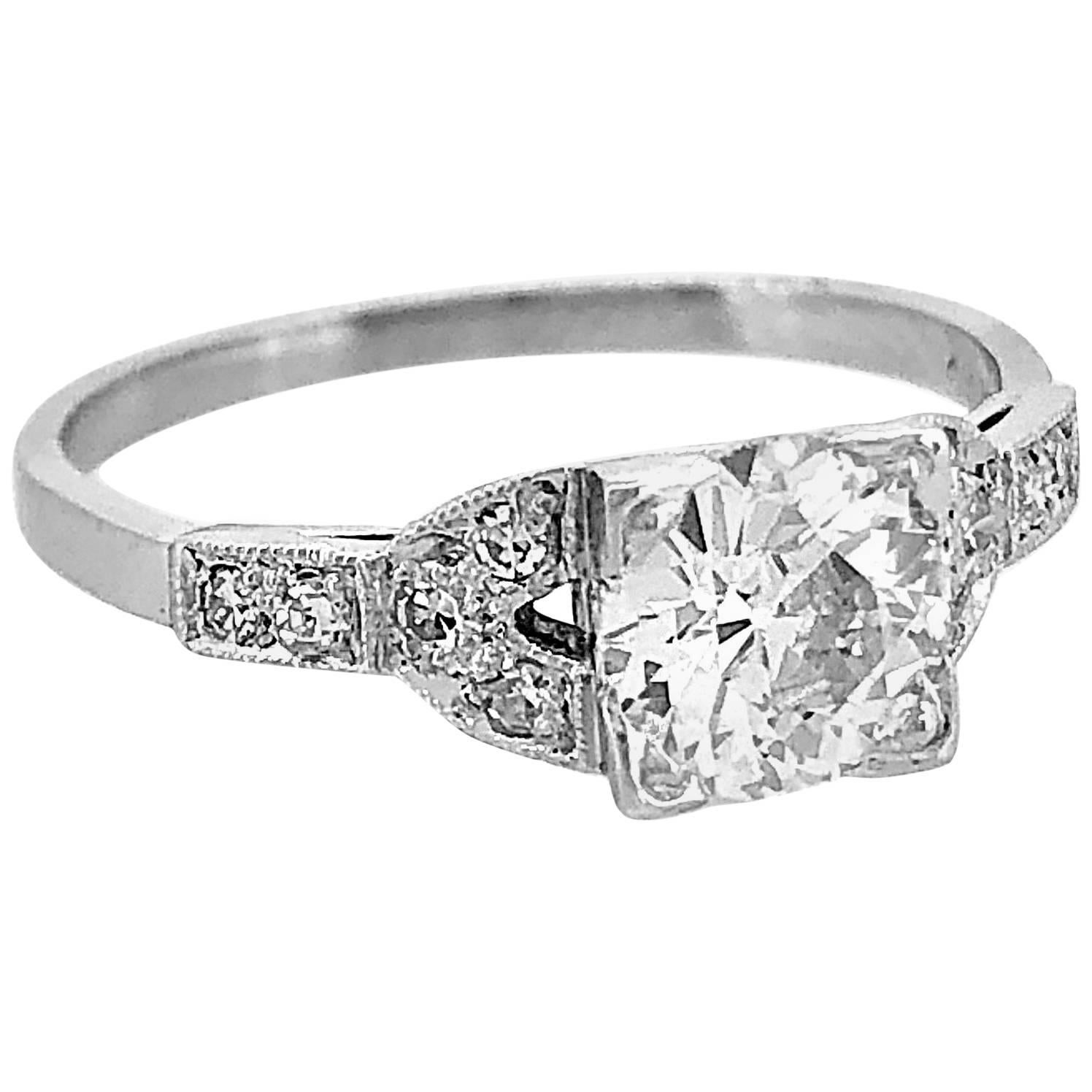 .98 Carat Diamond Antique Engagement Ring Platinum For Sale