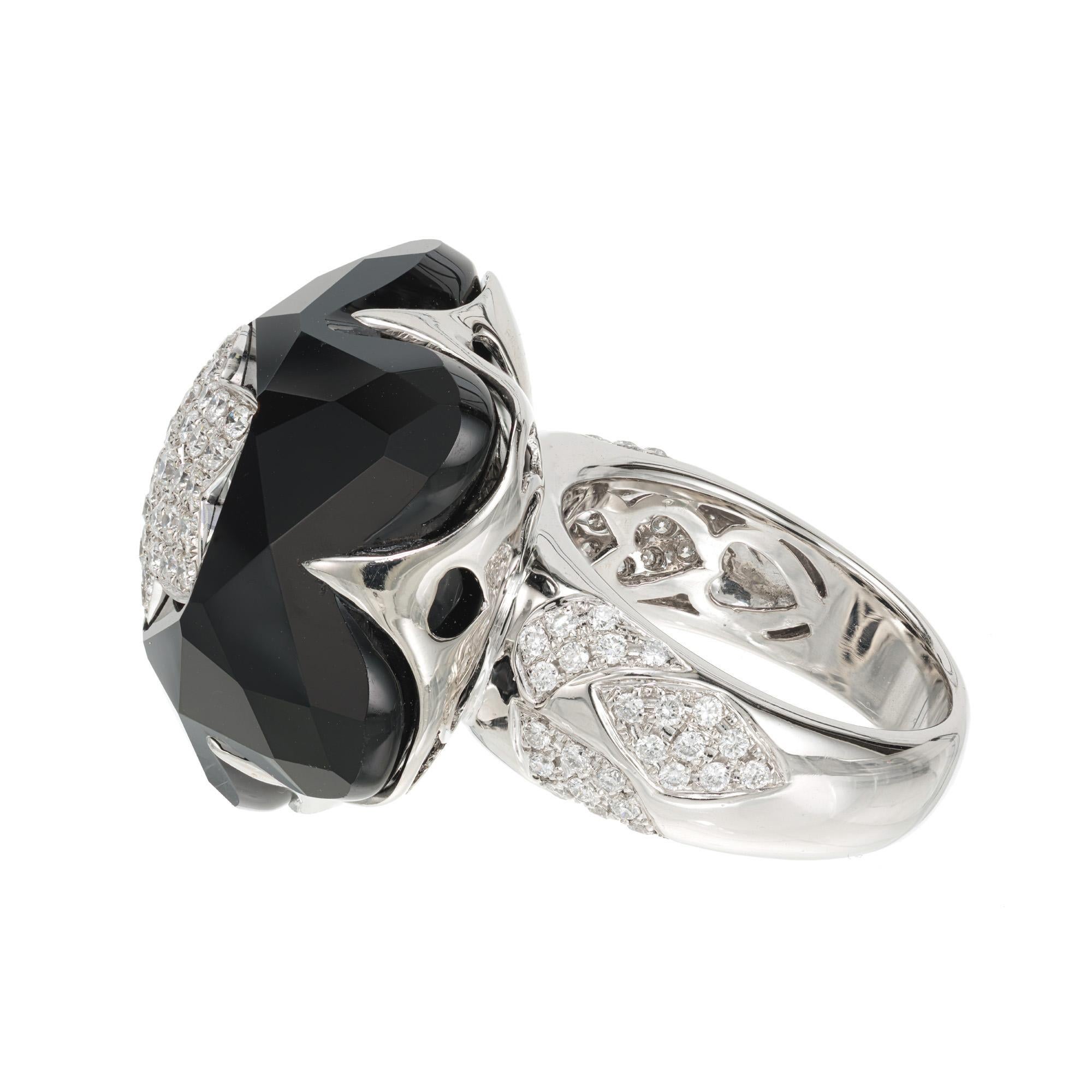 Round Cut .98 Carat Diamond Onyx White Gold Star Cluster Cocktail Ring  For Sale