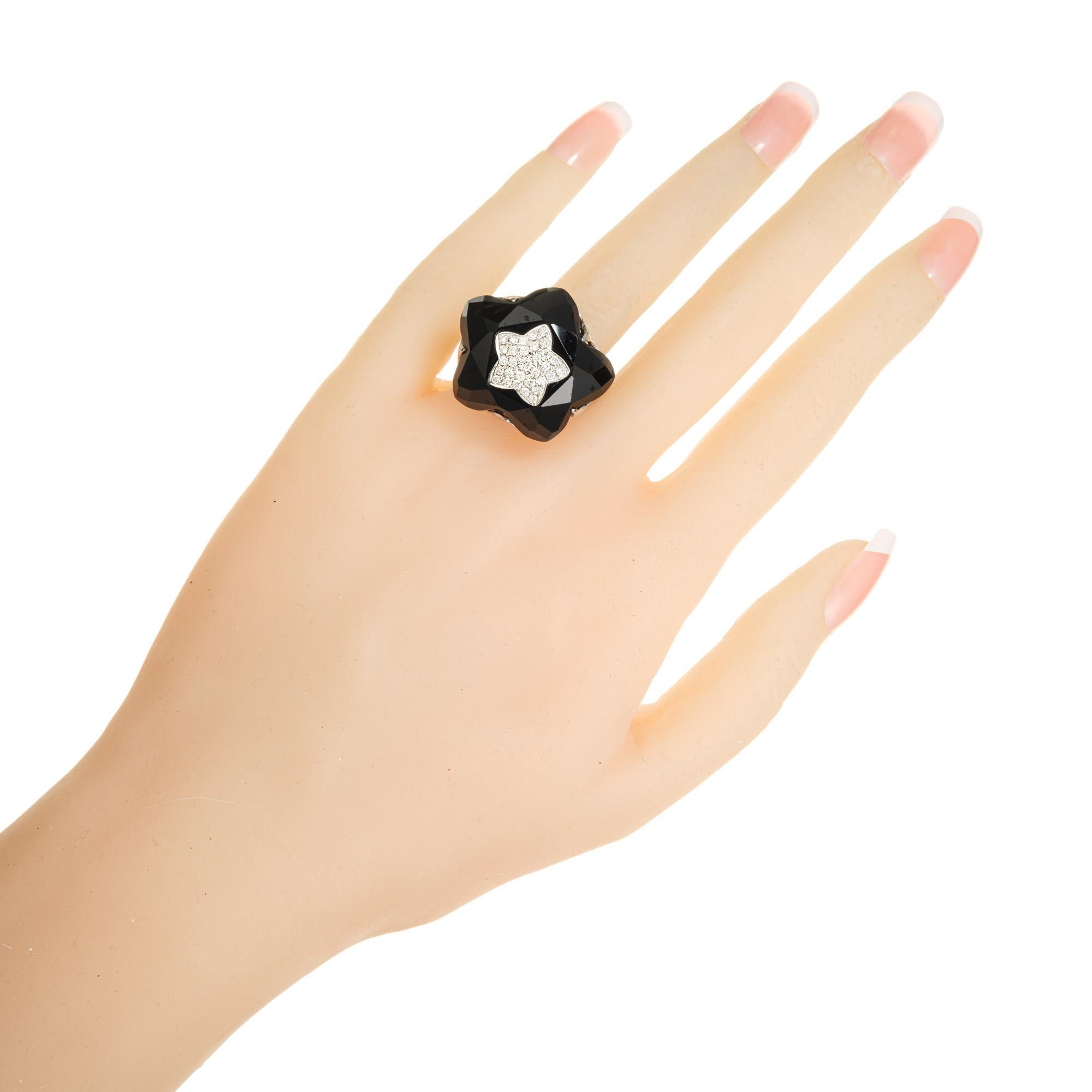 .98 Carat Diamond Onyx White Gold Star Cluster Cocktail Ring  For Sale 1