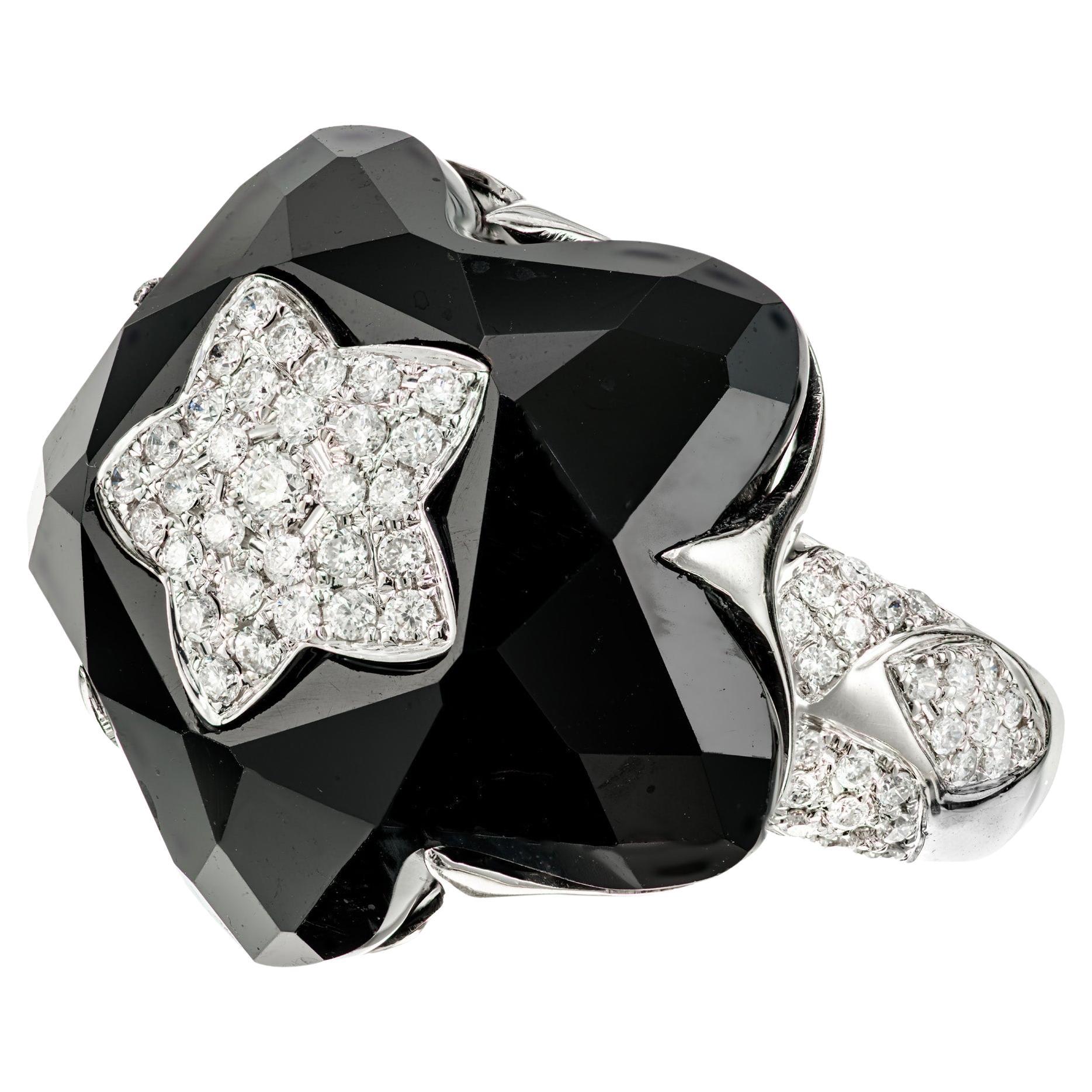 .98 Carat Diamond Onyx White Gold Star Cluster Cocktail Ring  For Sale
