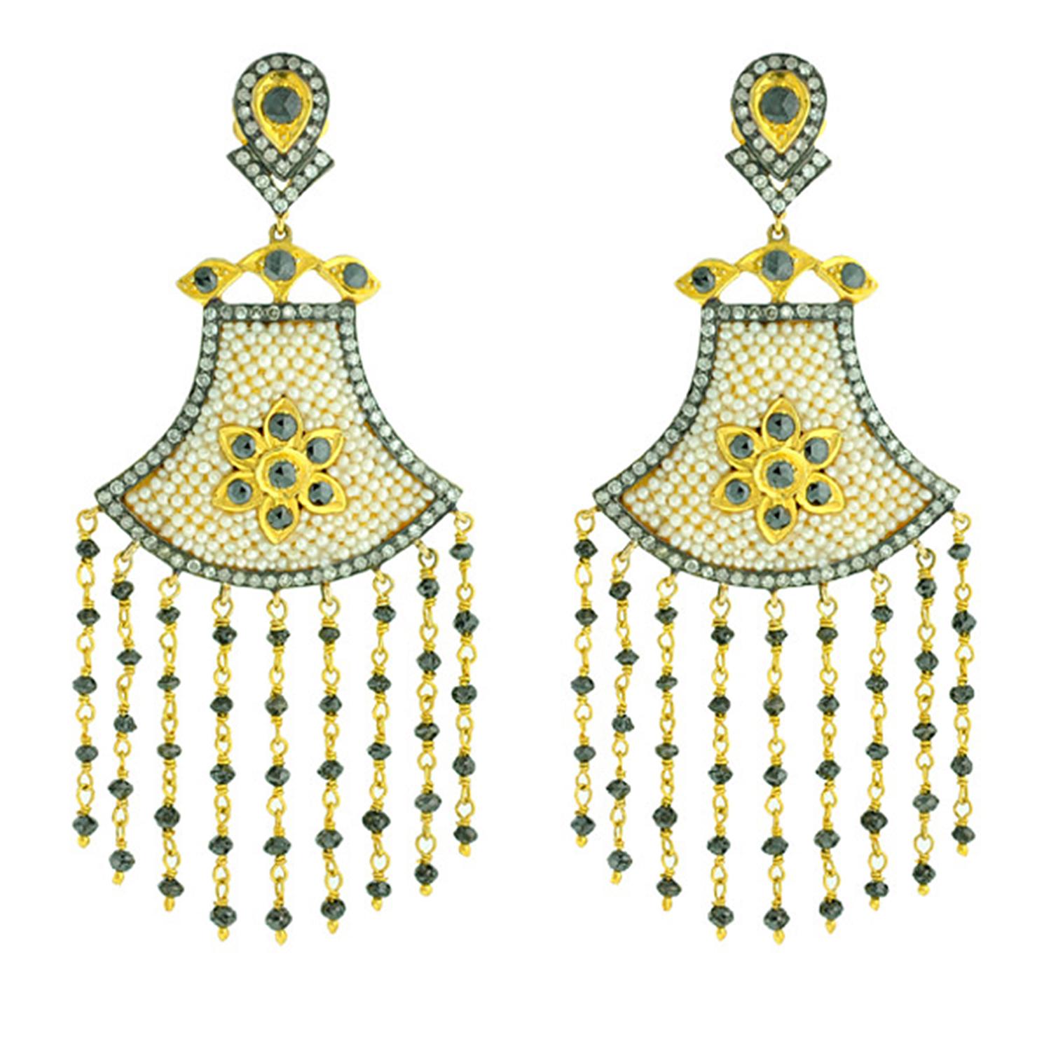 Bead 9.8 Carat Diamond Pearl Earrings For Sale