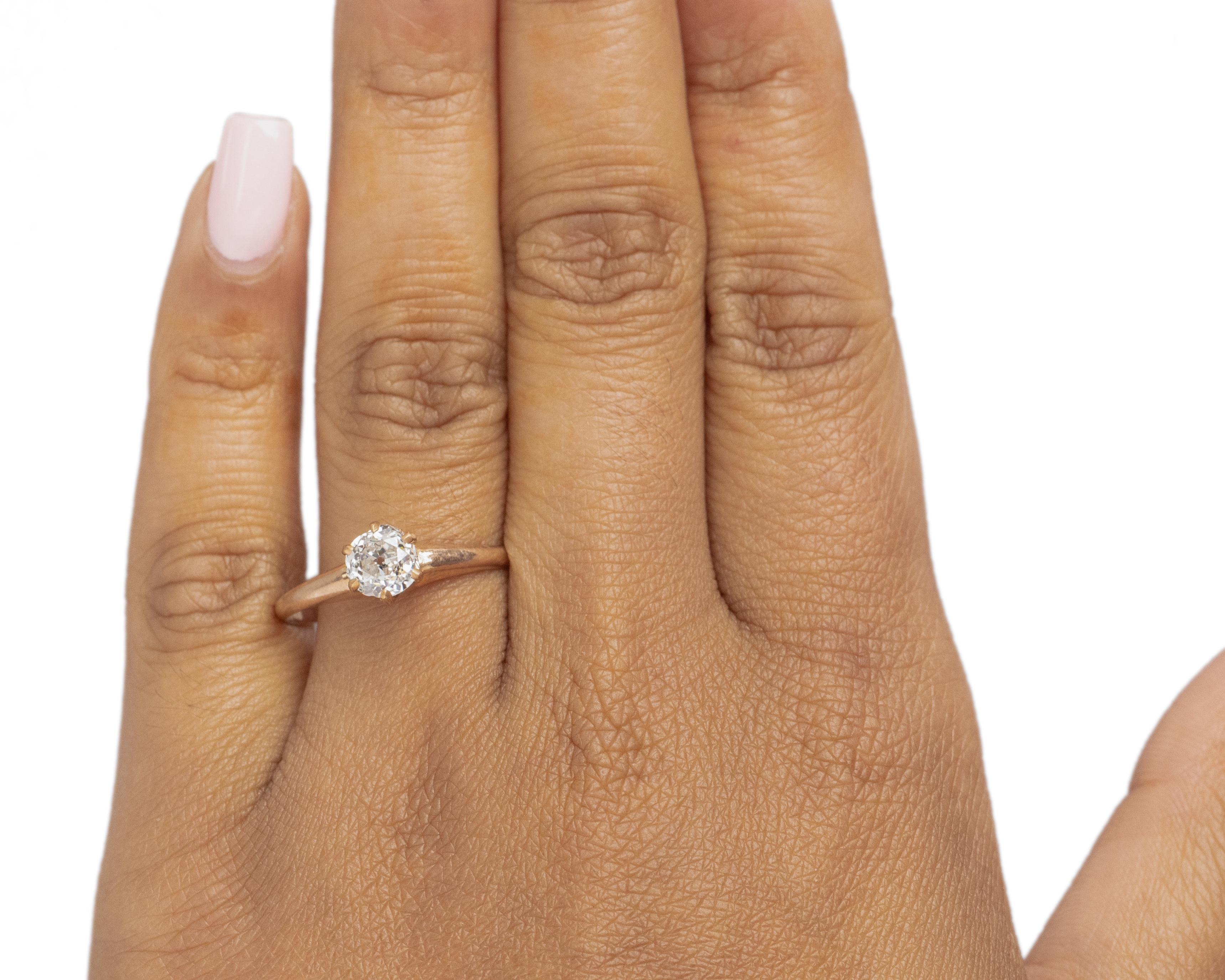 Old Mine Cut .98 Carat Edwardian Diamond 14 Karat Yellow Gold Engagement Ring For Sale