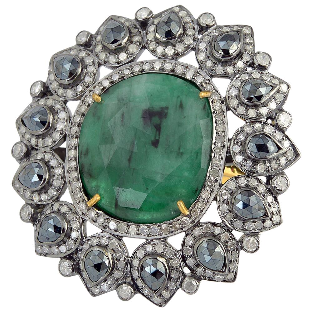 9.8 Carat Emerald Spinel Diamond Cocktail Ring For Sale