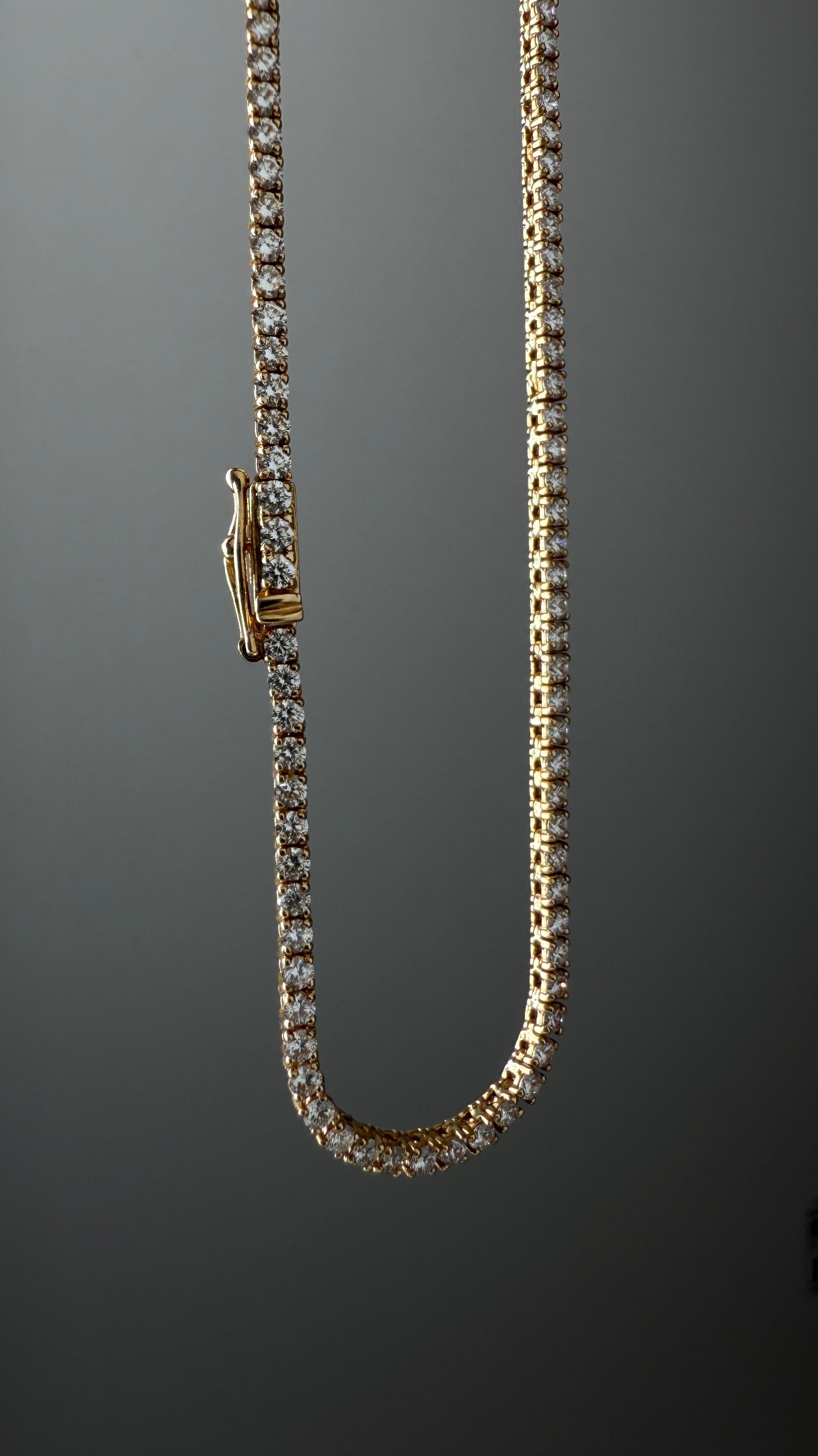 Collier de tennis en or jaune 18 carats avec diamant miné de 9,8 carats en vente 3