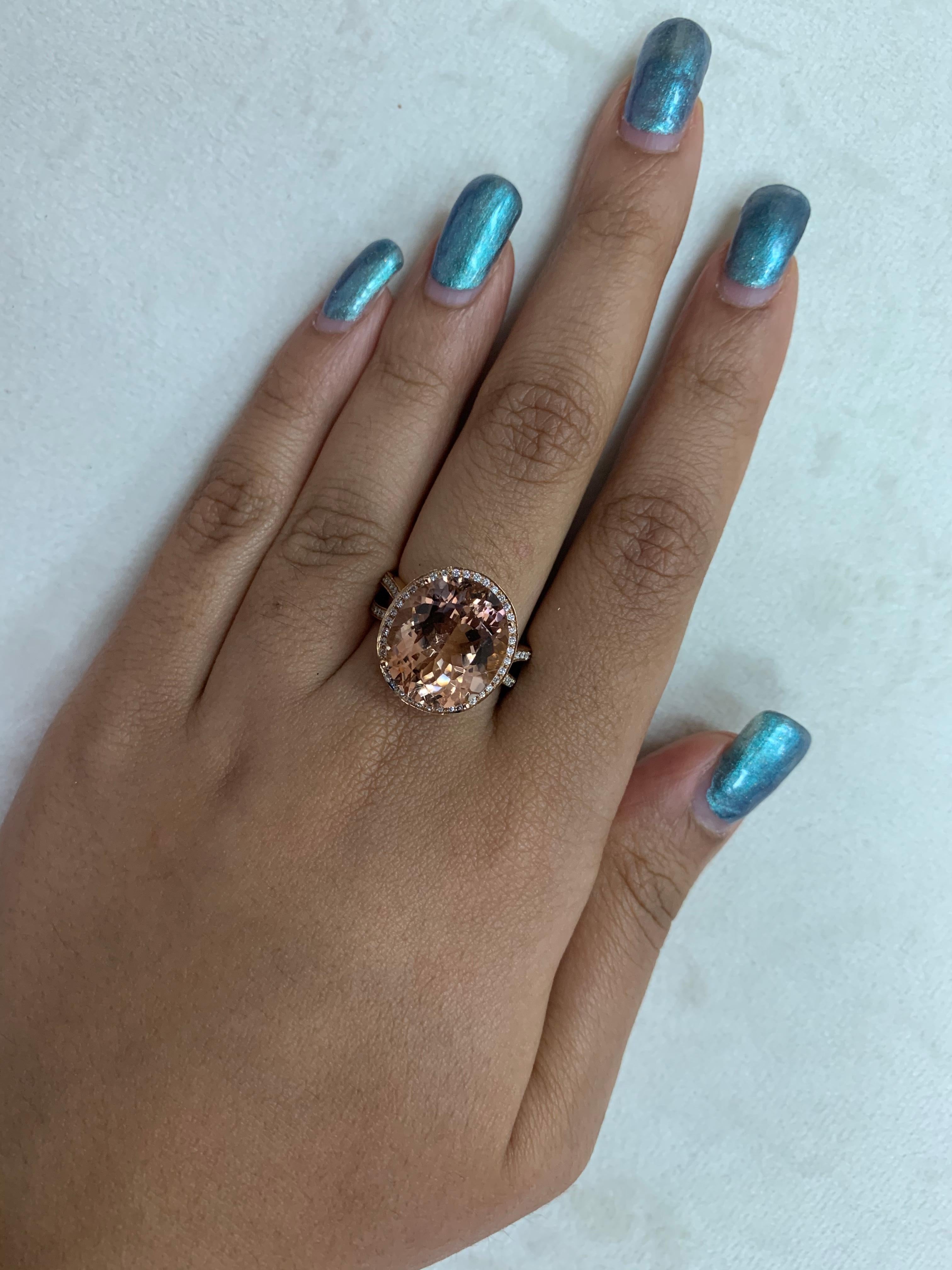 This collection features an array of magnificent morganites! Accented with diamonds these rings are made in rose gold and present a classic yet elegant look. 

Classic morganite ring in 18K rose gold with diamonds. 

Morganite: 9.88 carat oval