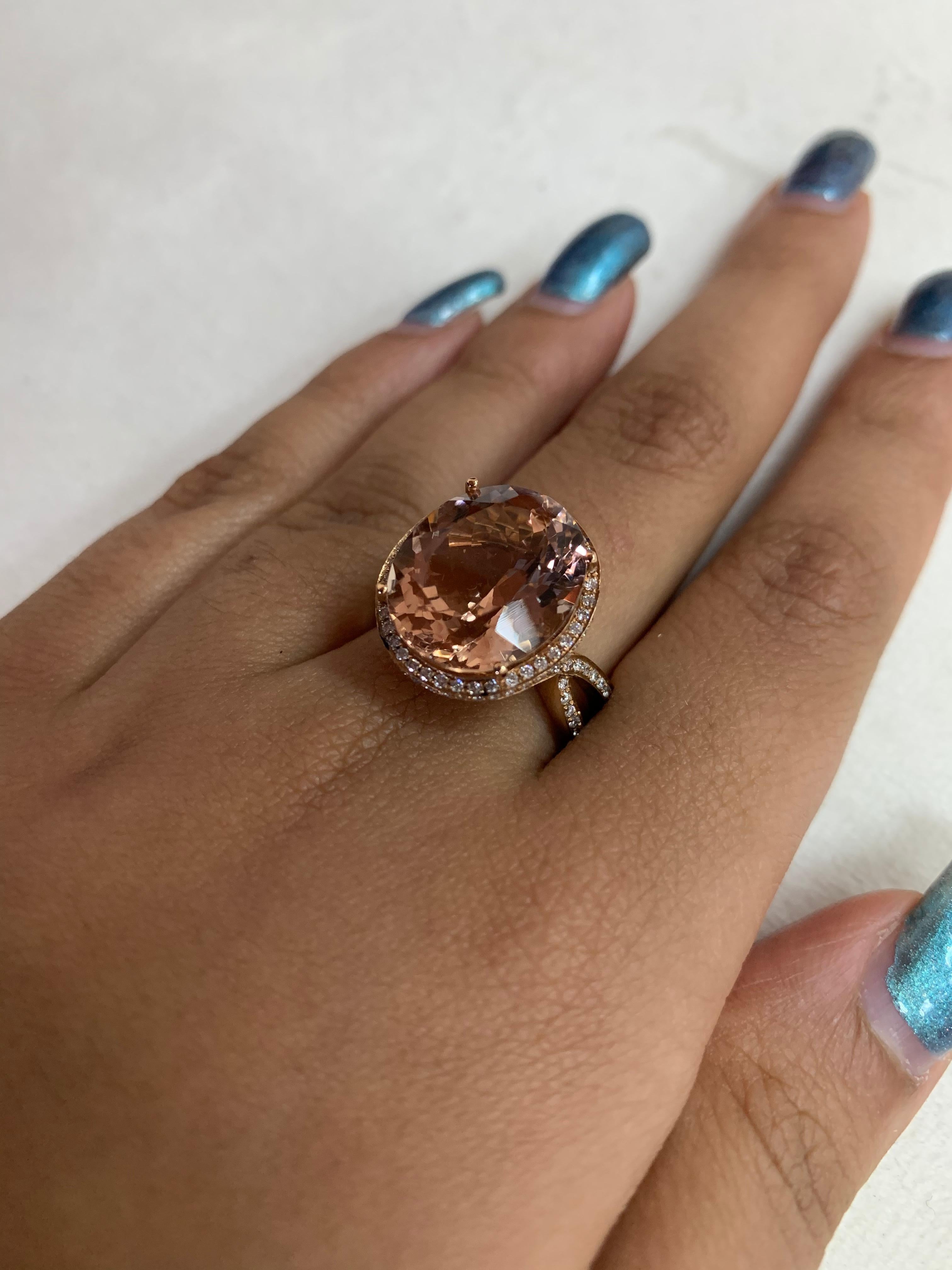 Oval Cut Sunita Nahata Morganite 9.80ct. Fancy Ring in 18Karat Rose Gold with Diamond. For Sale