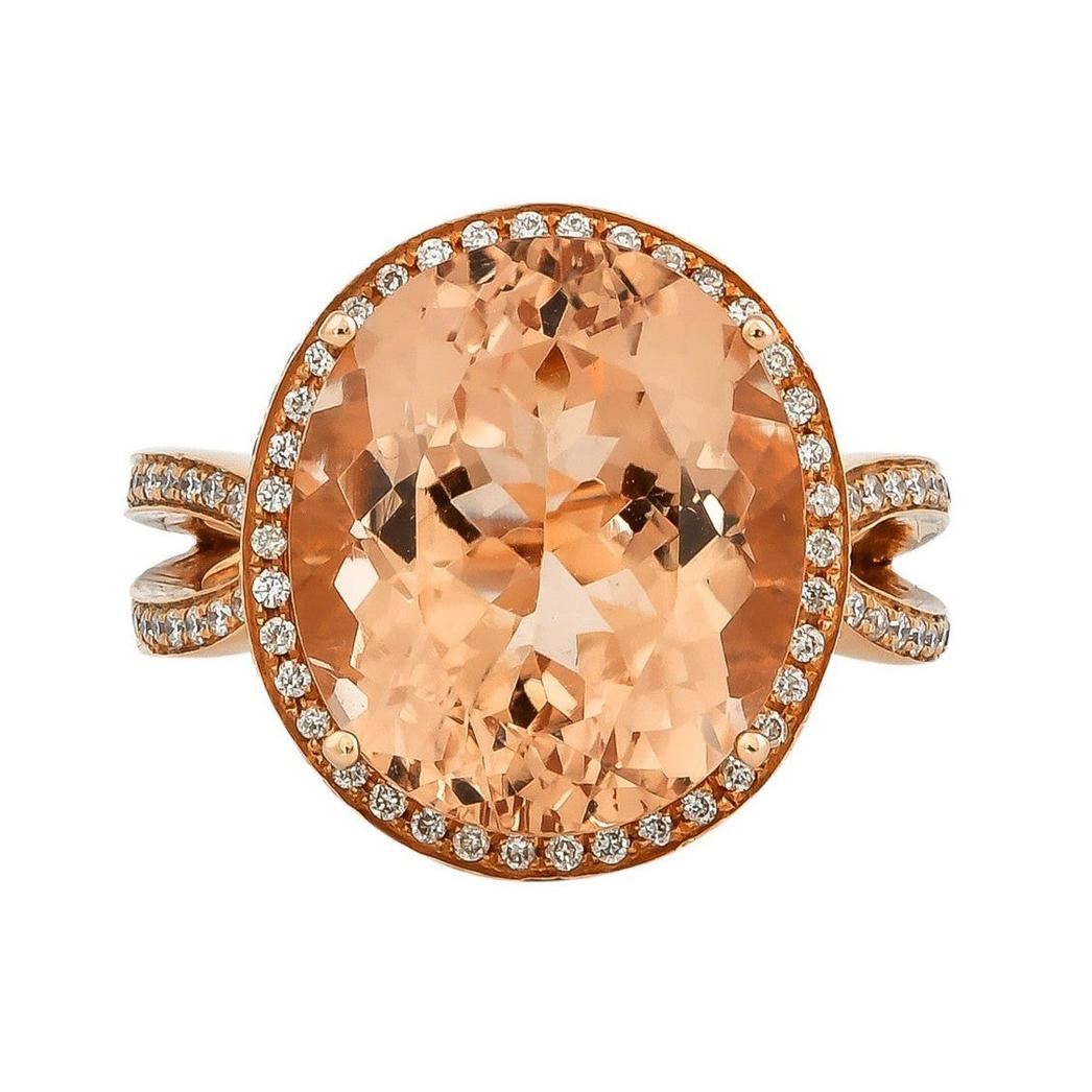 9.8 Carat Morganite and Diamond Ring in 18 Karat Rose Gold For Sale