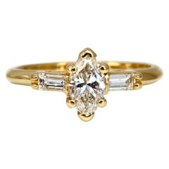 .98 Carat Natural Marquise Baguette Diamond Ring 14 Karat Gold Classic Three