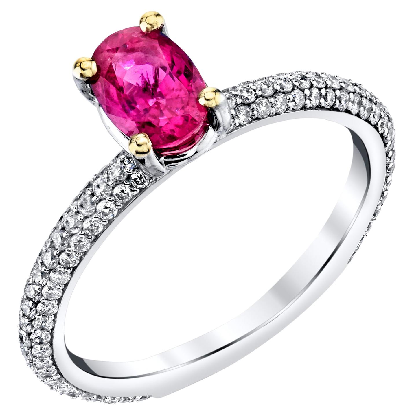 1.78 Carat Pink Sapphire and Diamond Baguette Engagement Ring in 18k ...