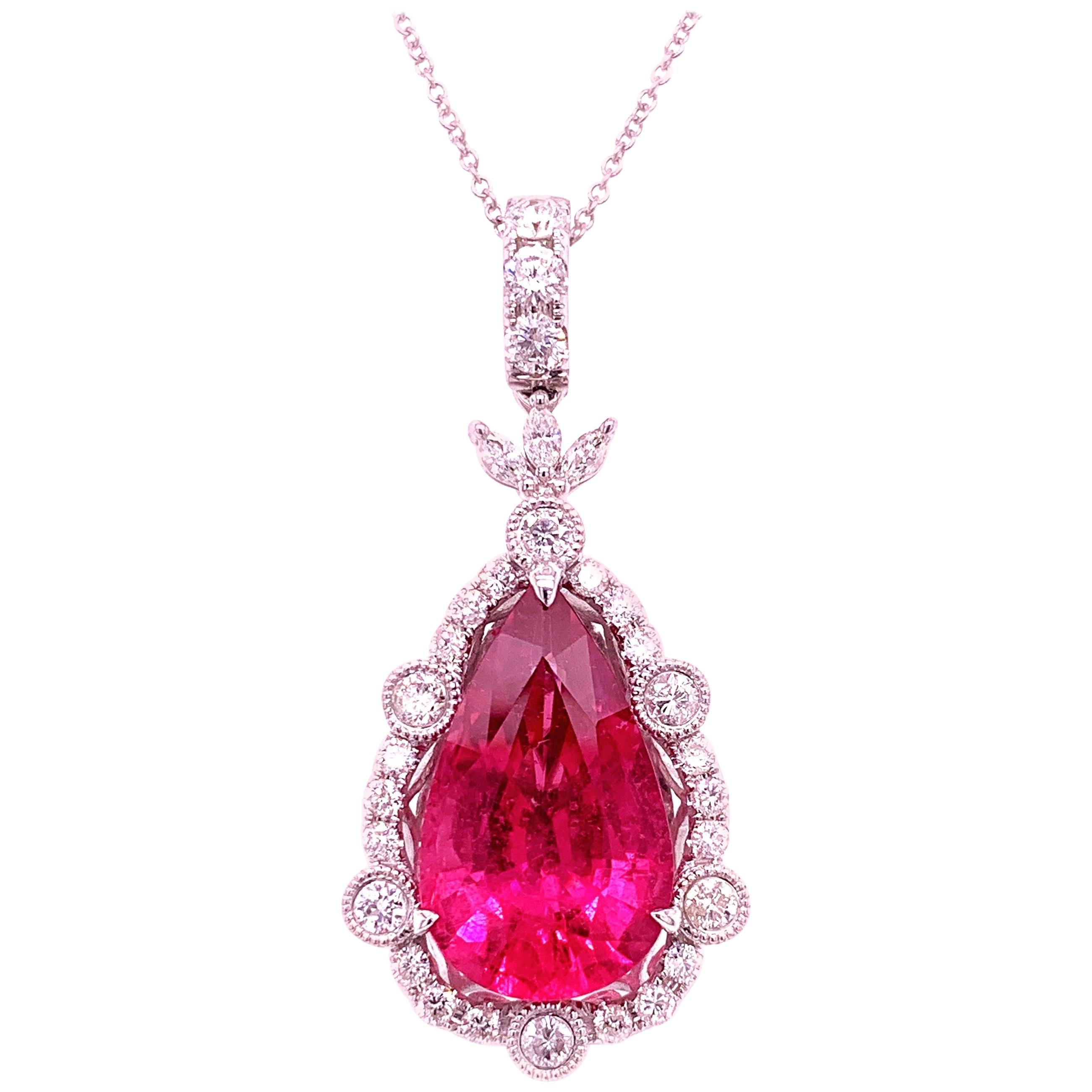 9.8 Carat Rubellite Diamond Pendant For Sale