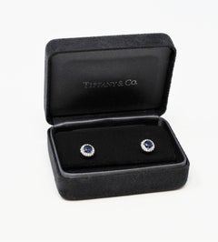 Tiffany & Co. Soleste Blue Sapphire and Diamond Halo Stud Earrings Platinum