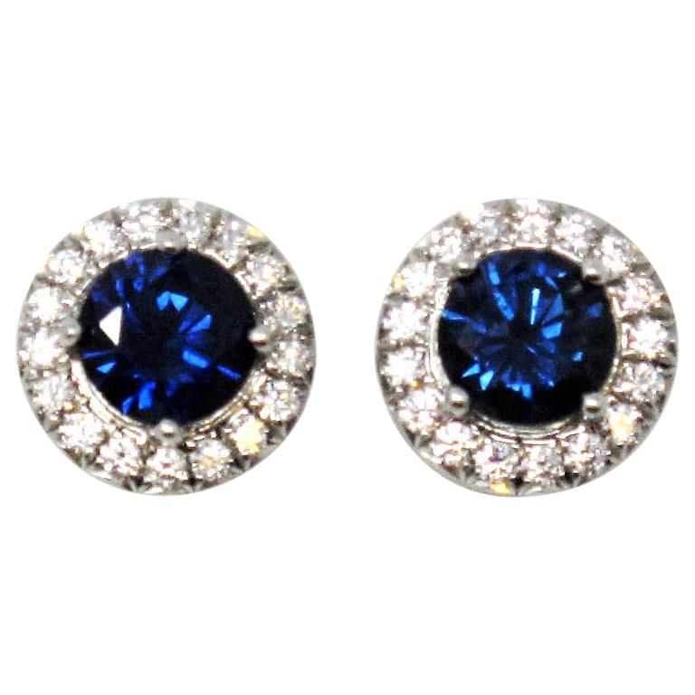 Tiffany & Co. Soleste Blue Sapphire and Diamond Halo Stud Earrings Platinum