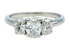 .98 Carat Total Oval Cut Three Stone Diamond Engagement Ring in Platinum