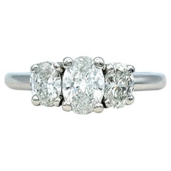 .98 Carat Total Oval Cut Three Stone Diamond Engagement Ring in Platinum