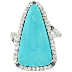 Bague en or blanc 18 carats avec turquoise de 9,8 carats et diamants