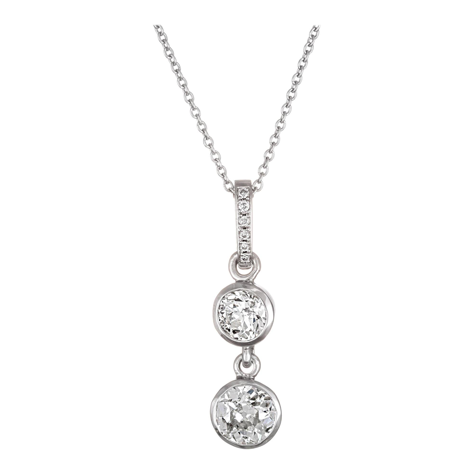 .98 Carat Two Diamond Platinum Pendant Necklace