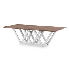 Walnut Veneer Dining Table with White Matte Base and 98-Inch Top, Dablio Line