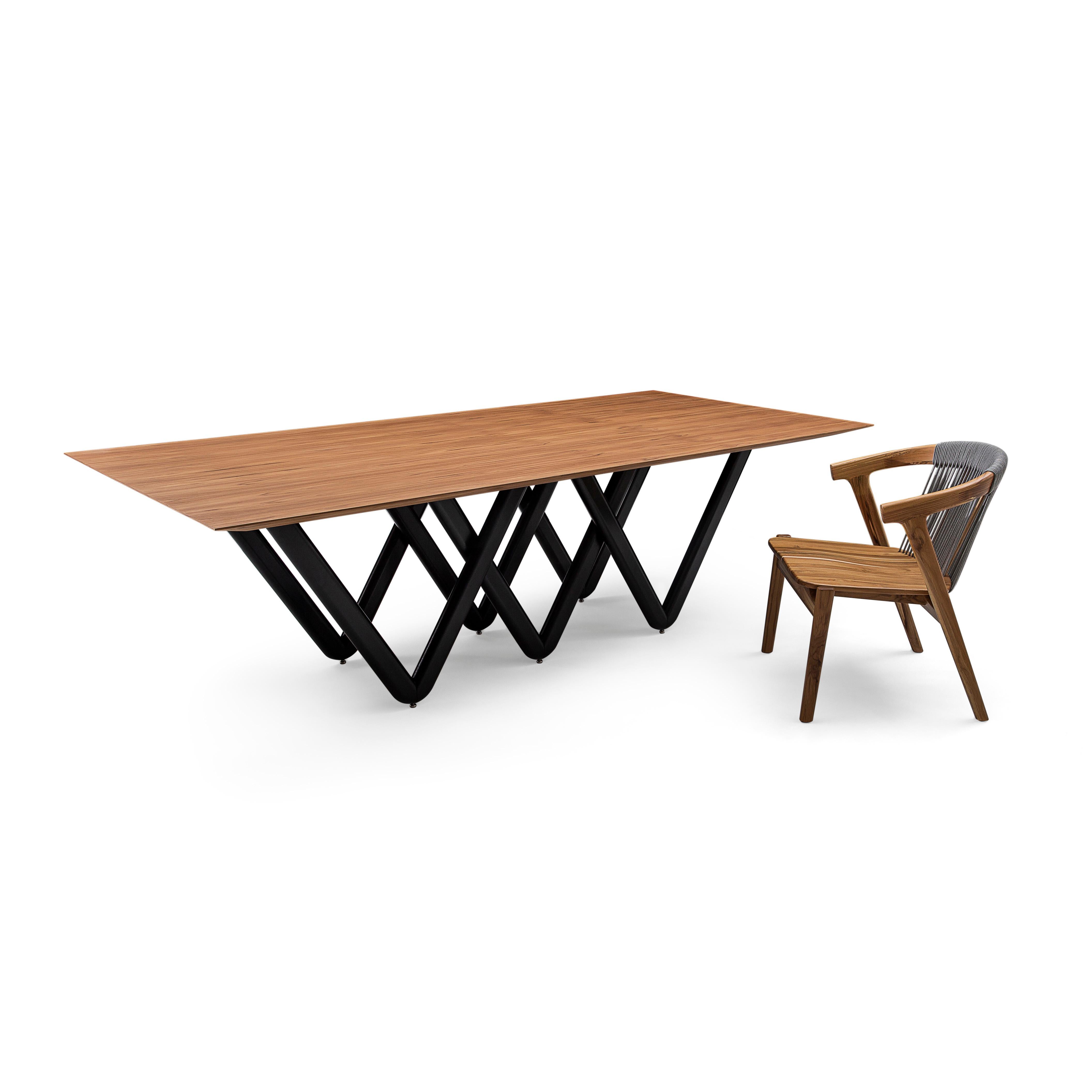 Dablio Dining Table with a Teak Wood Veneered Table Top and Black Base 98'' In New Condition For Sale In Miami, FL
