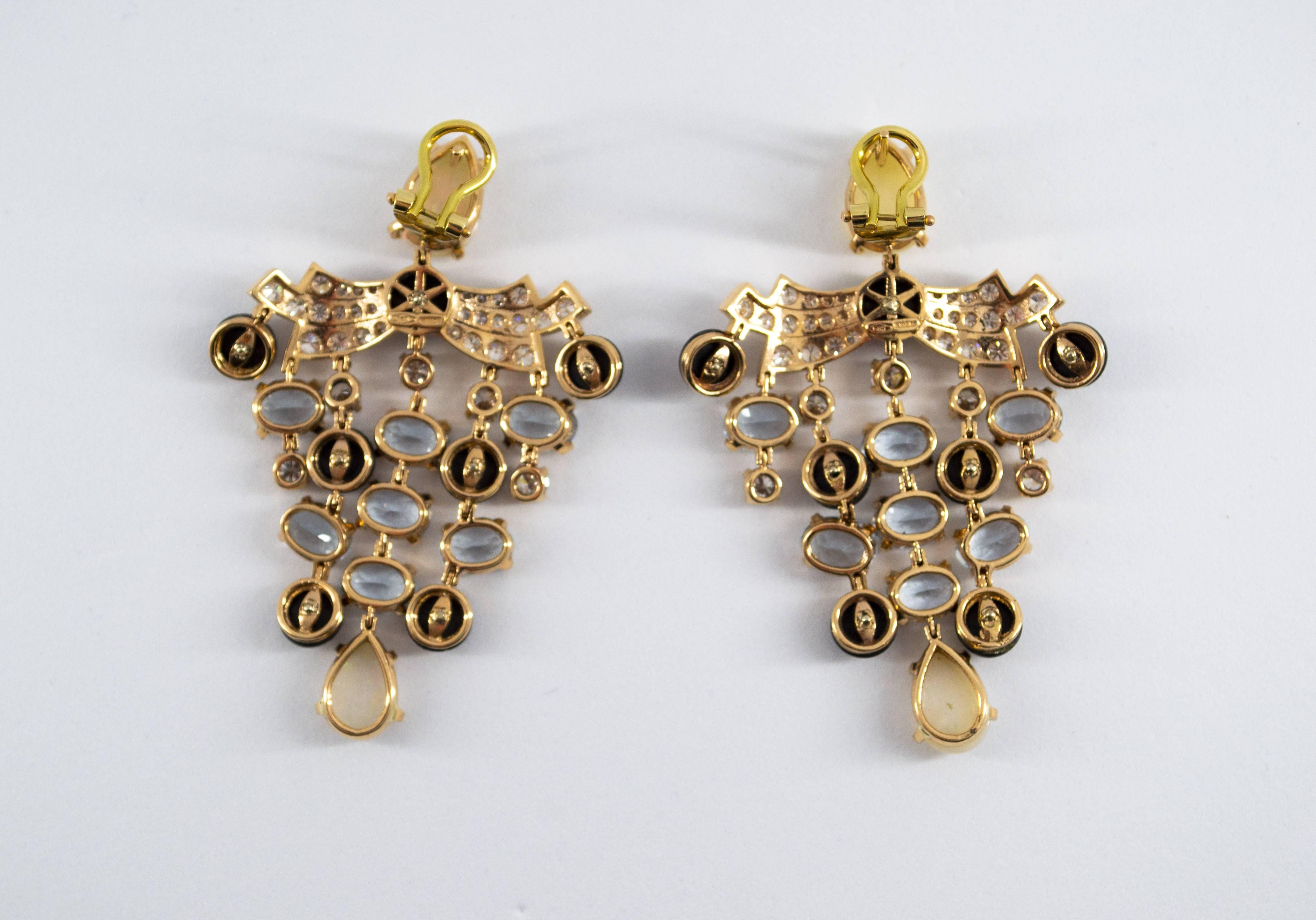 9.80 Carat Aquamarine 5.22 Carat Opal 2.81 Carat Diamond Yellow Gold Earrings 5