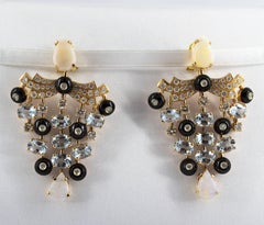 9.80 Carat Aquamarine 5.22 Carat Opal 2.81 Carat Diamond Yellow Gold Earrings