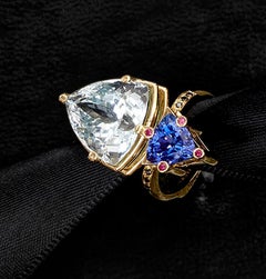 MAIKO NAGAYAMA 9.80 Carat Aquamarine and 2.12 Carat Tanzanite Cocktail Ring