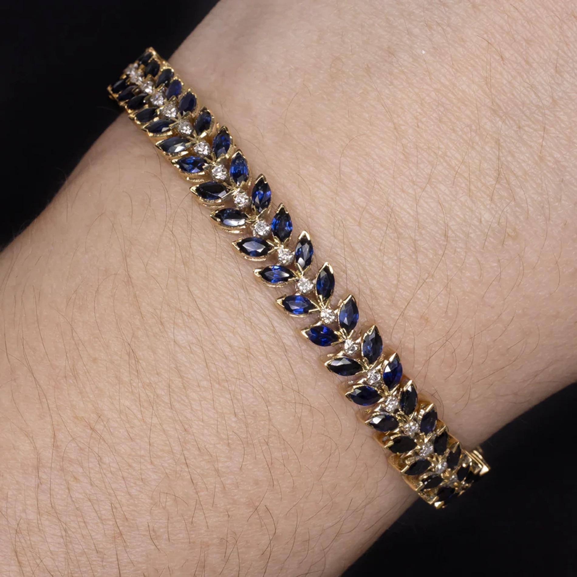 9.80  Goldarmband mit Karat blauem Saphir und Diamant (Art déco) im Angebot