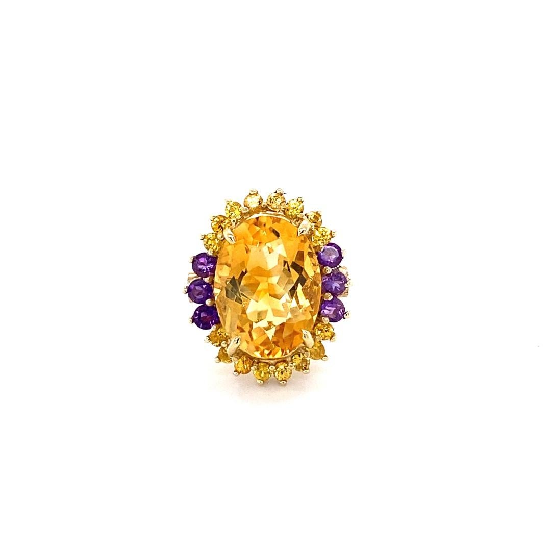 9,80 Karat Oval Cut Citrin Amethyst 14 Karat Gelbgold Cocktail Ring!!
Für alle Laker-Liebhaber da draußen - das ist der perfekte Ring, um die Mamba-Mentalität zu zeigen.

Dieser prächtige Ring hat einen kühnen Citrin im Ovalschliff, der leuchtend