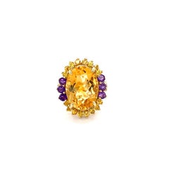9.80 Carat Citrine Amethyst Yellow Gold Cocktail Ring